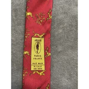 Arnys Paris France Men's Silk Necktie Red Good Reindeer‎ Deer